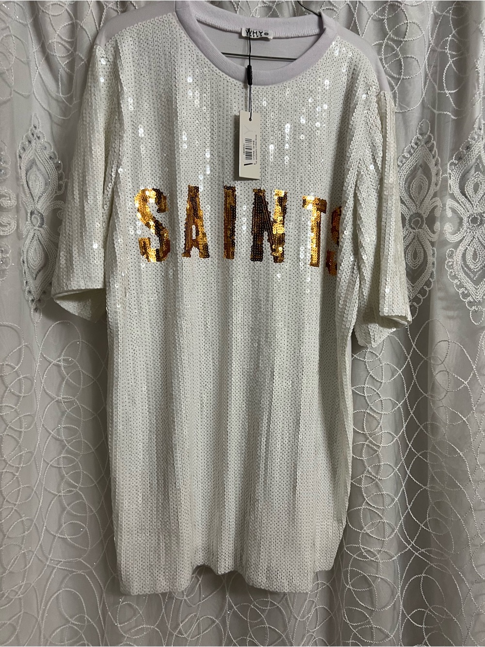 WHITE Sequin 'SAINT' Short Sleeve Dress Size O/S Medium New With Tags